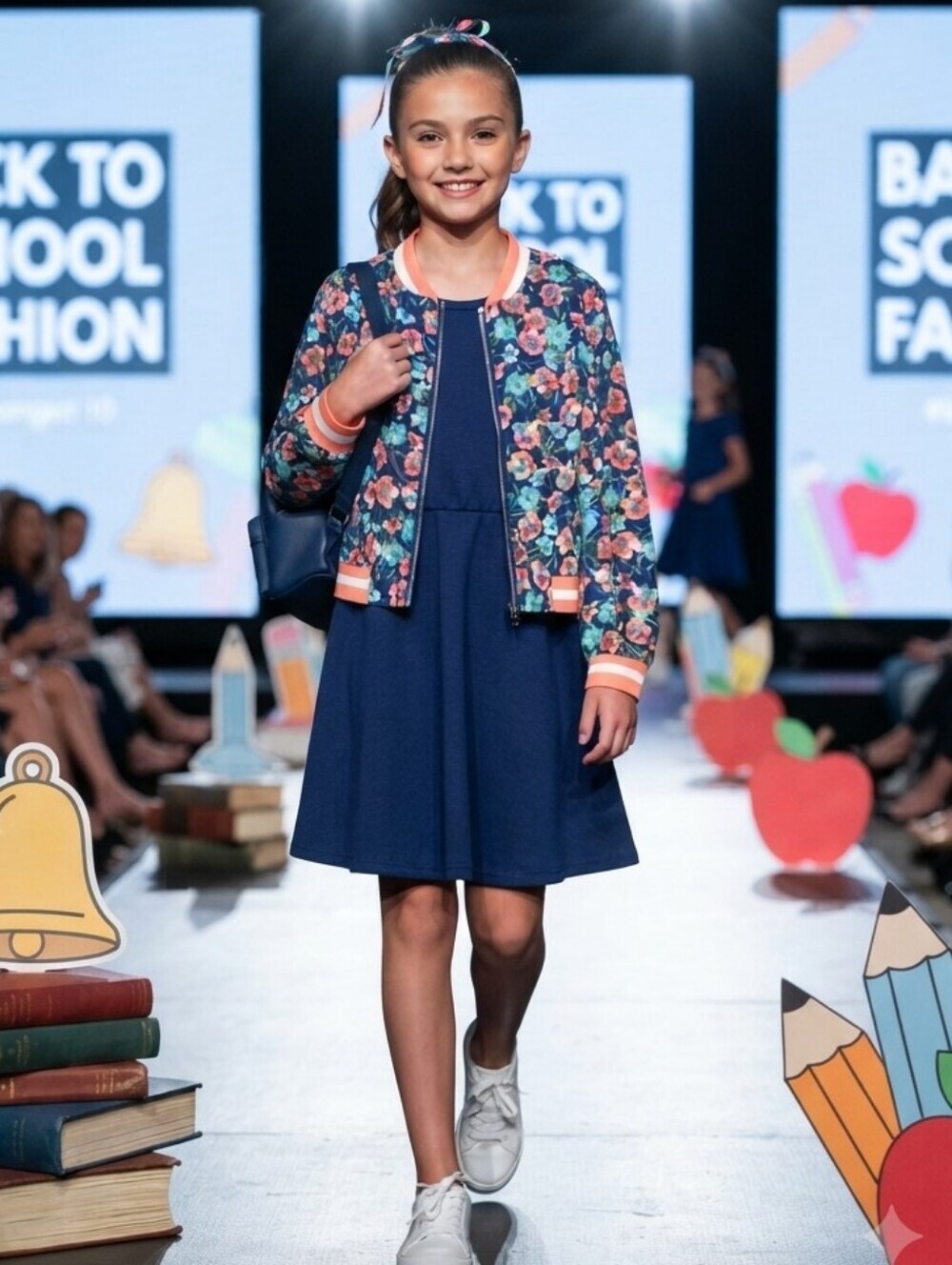 Speechless Girl's Blue Sleeveless Dress w/Floral Bomber Jacket, Size 10, NWOT.
